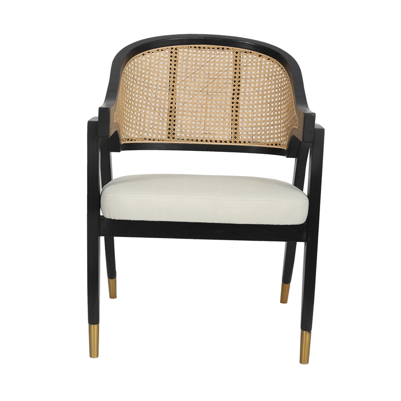 Commercial Grade Cane Rattan Dining Chair with Padded Seat - Natural/Black