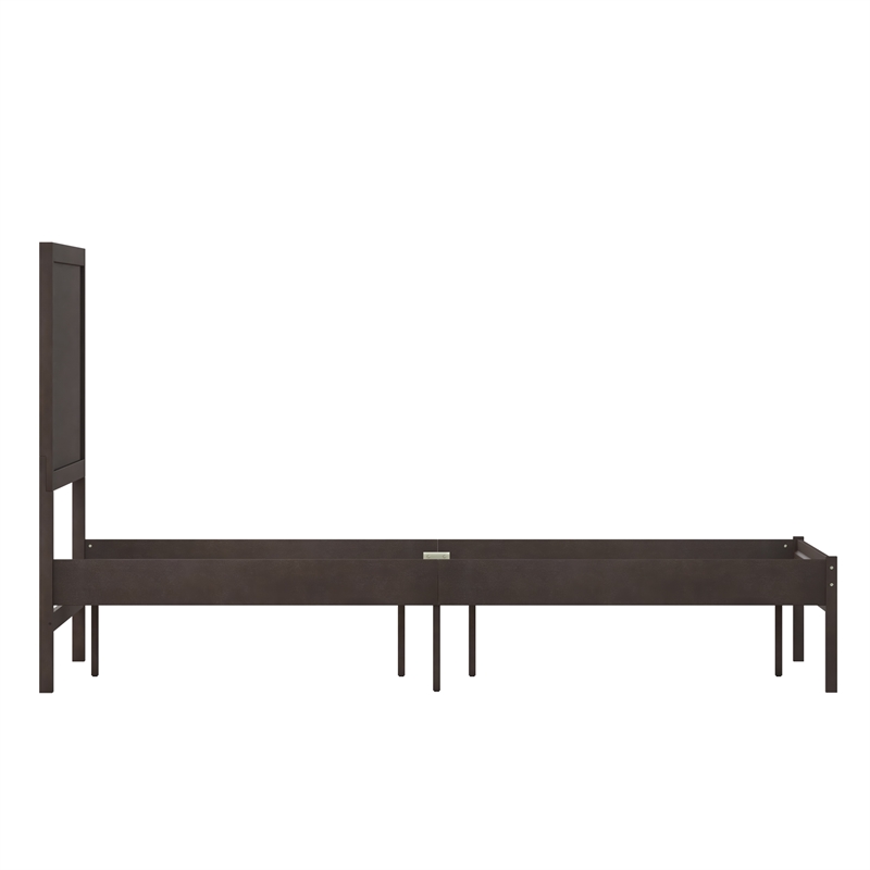 Solid Wood Platform Bed with Headboard and Wooden Slats in Dark Brown - Full