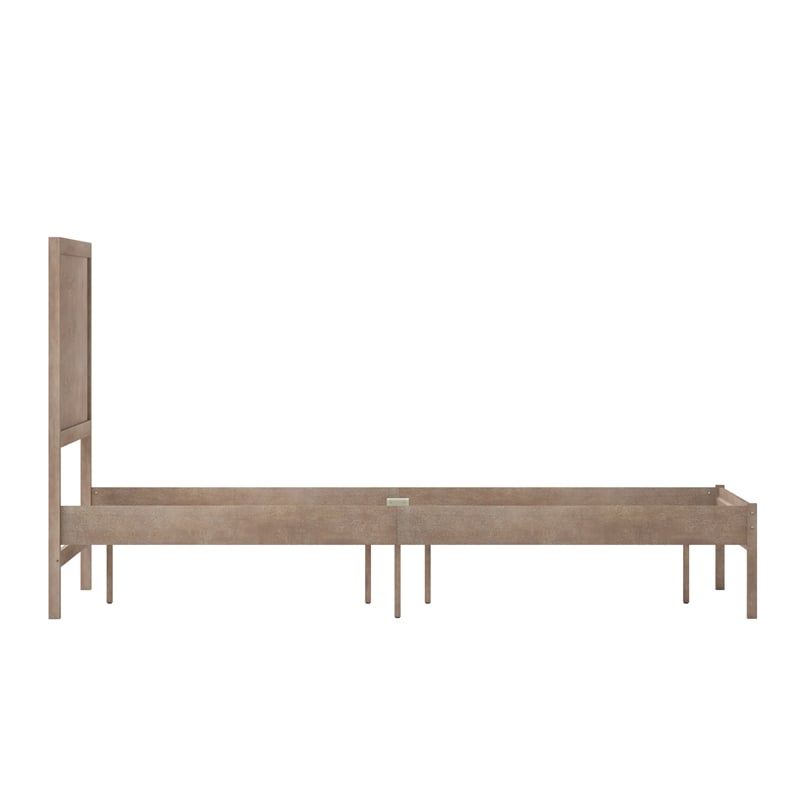 Solid Wood Platform Bed with Headboard and Wooden Slats in Light Brown - Queen