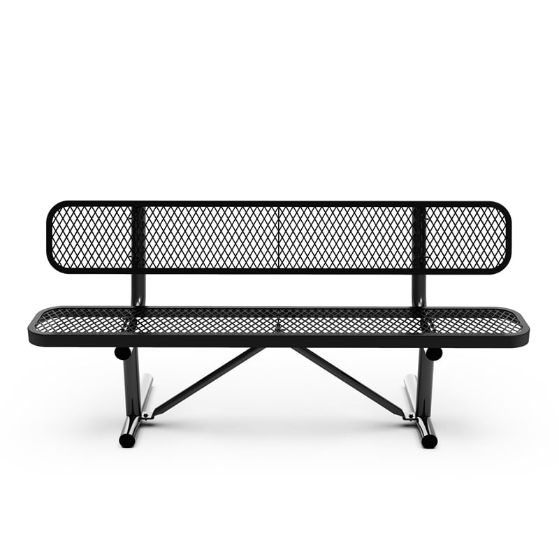 Commercial Grade 6' Expanded Mesh Metal Outdoor Bench with Backrest in Black