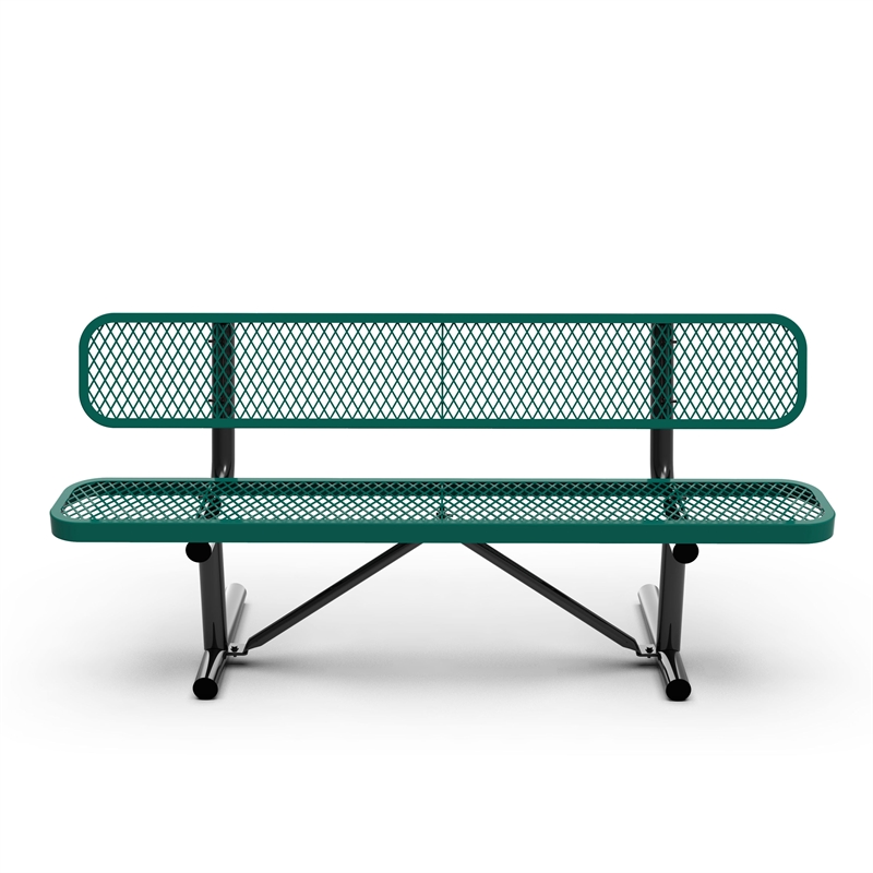Commercial Grade 6' Expanded Mesh Metal Outdoor Bench with Backrest in Green