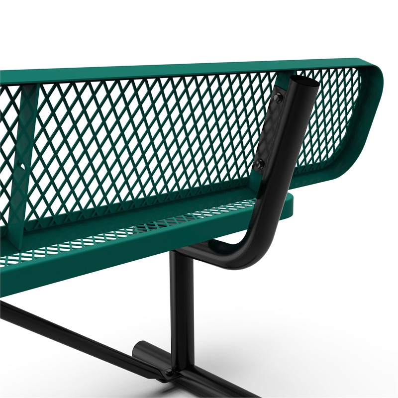 Commercial Grade 6' Expanded Mesh Metal Outdoor Bench with Backrest in Green