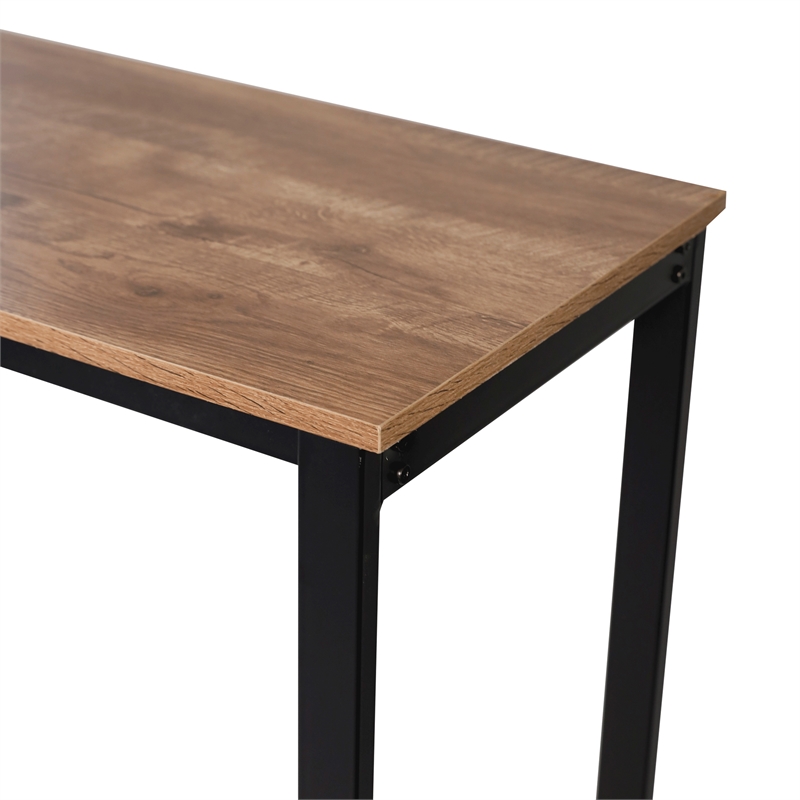 Modern Metal Bar Table with Bottle and Stemware Storage - Black/Light Brown