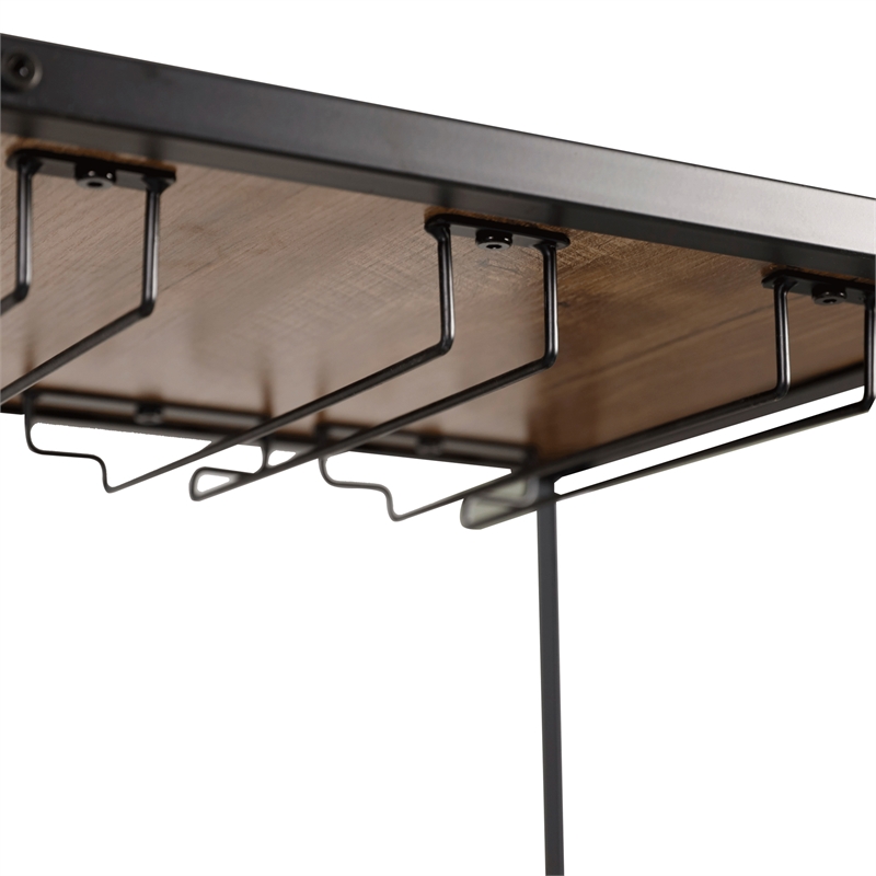 Modern Metal Bar Table with Bottle and Stemware Storage - Black/Light Brown