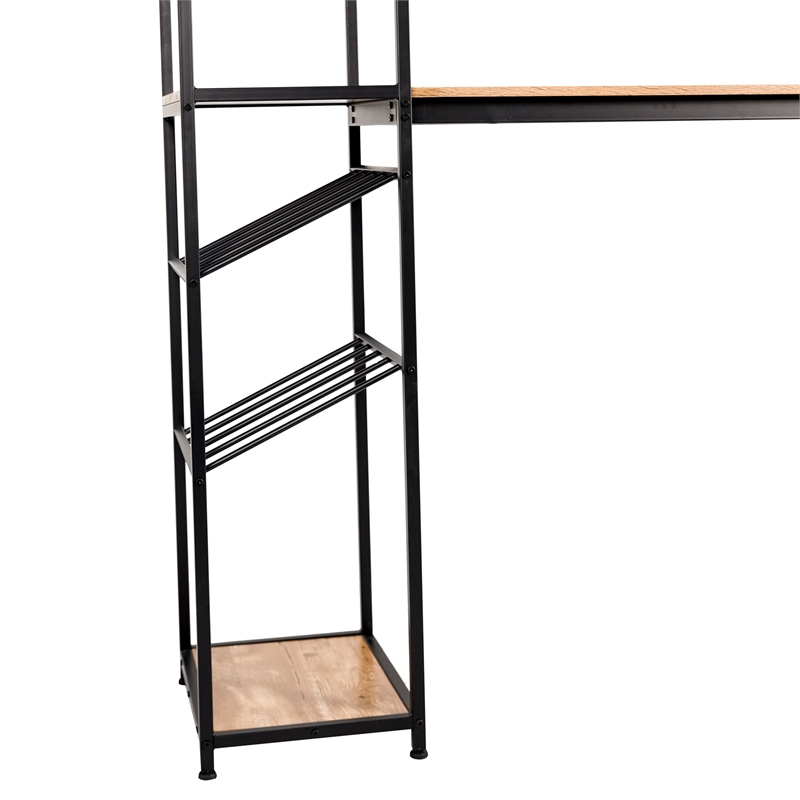 Modern Metal Bar Table with Bottle and Stemware Storage - Black/Light Brown