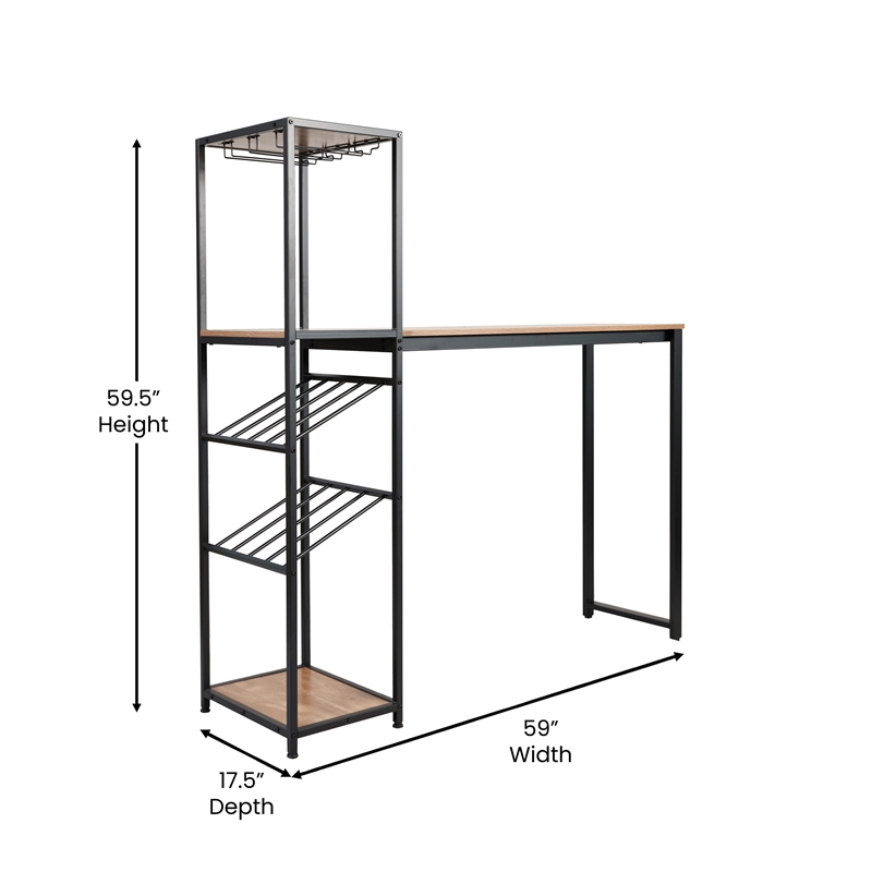 Modern Metal Bar Table with Bottle and Stemware Storage - Black/Light Brown