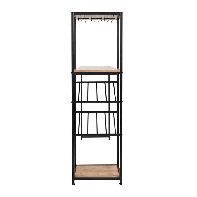Modern Metal Bar Table with Bottle and Stemware Storage - Black/Light Brown