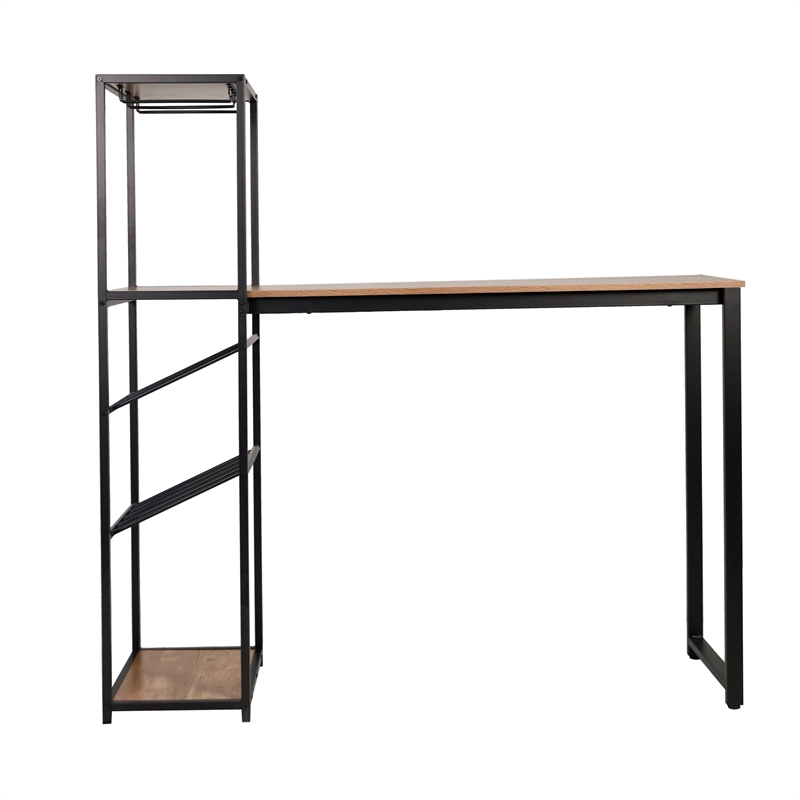 Modern Metal Bar Table with Bottle and Stemware Storage - Black/Light Brown