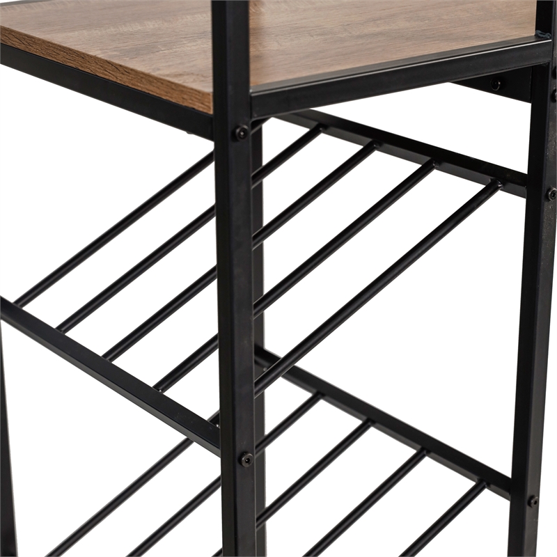 Modern Metal Bar Table with Bottle and Stemware Storage - Black/Light Brown
