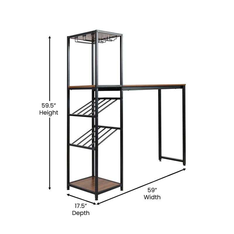Modern Metal Bar Table with Bottle and Stemware Storage - Black/Walnut