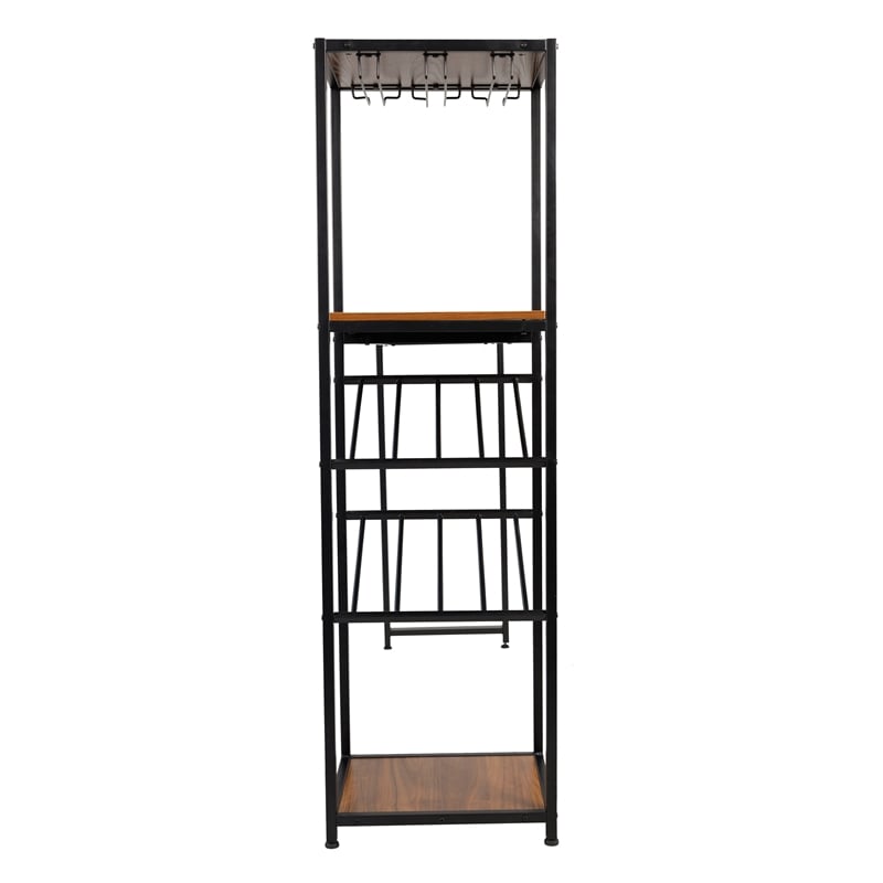 Modern Metal Bar Table with Bottle and Stemware Storage - Black/Walnut