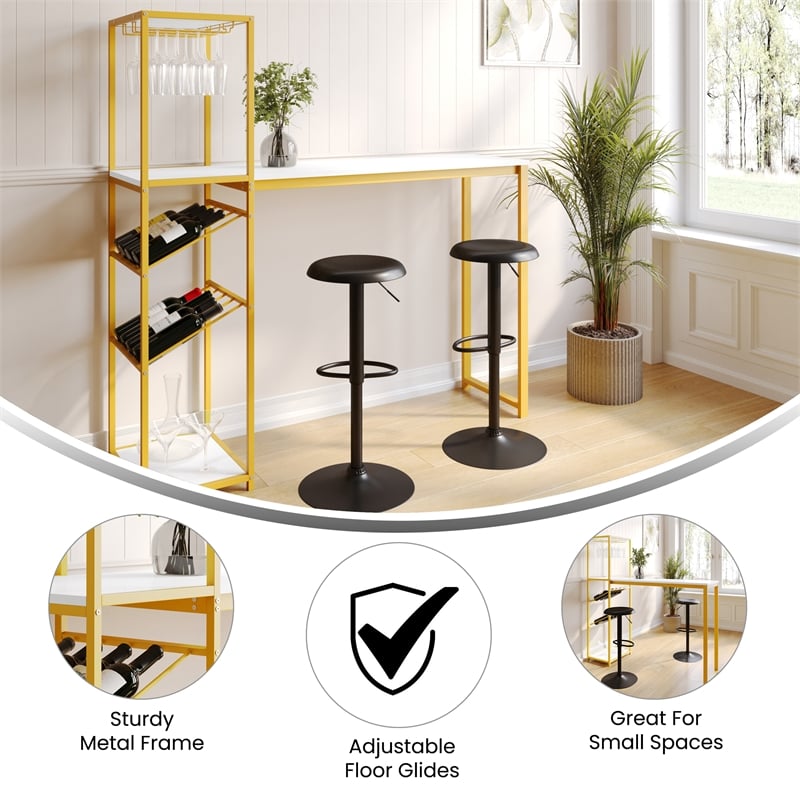 Modern Metal Bar Table with Bottle and Stemware Storage - Gold/Faux Marble