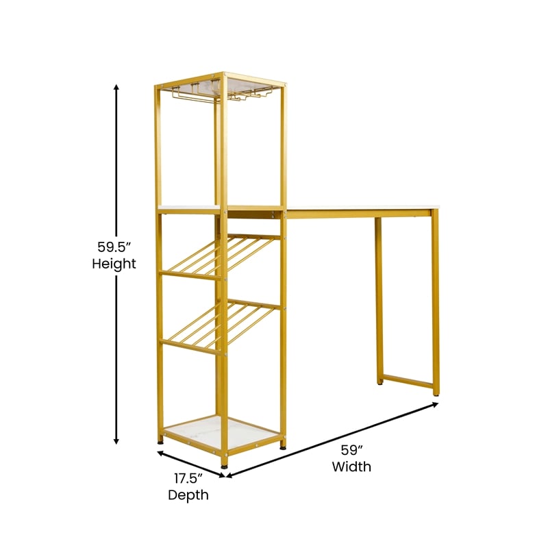 Modern Metal Bar Table with Bottle and Stemware Storage - Gold/Faux Marble