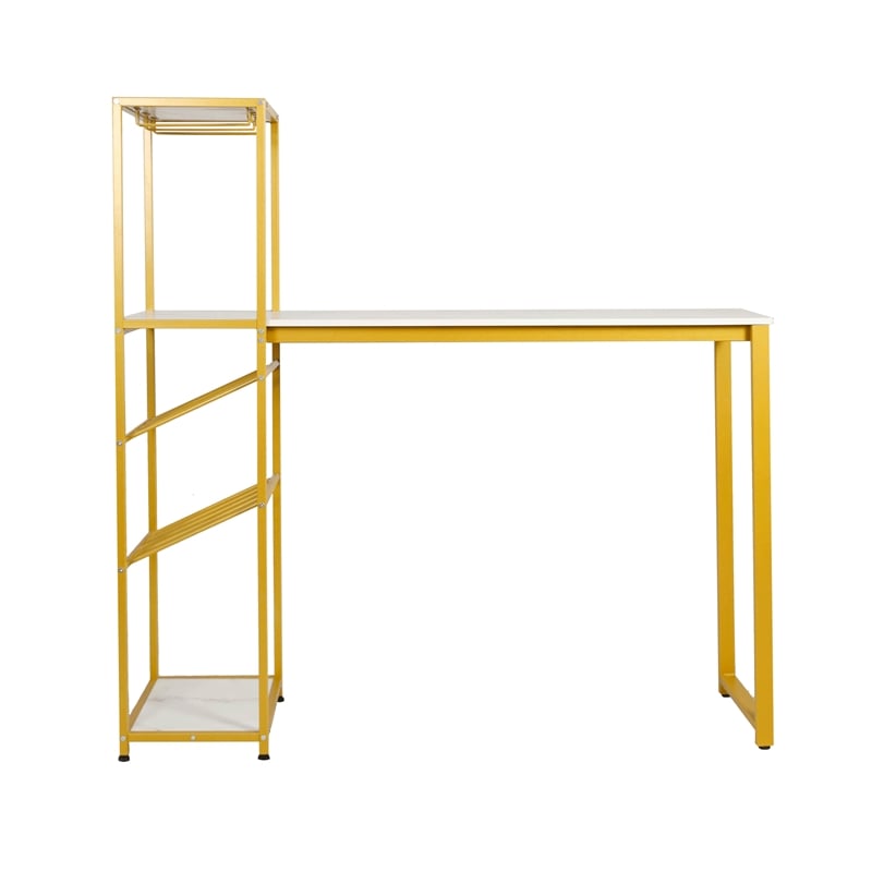 Modern Metal Bar Table with Bottle and Stemware Storage - Gold/Faux Marble