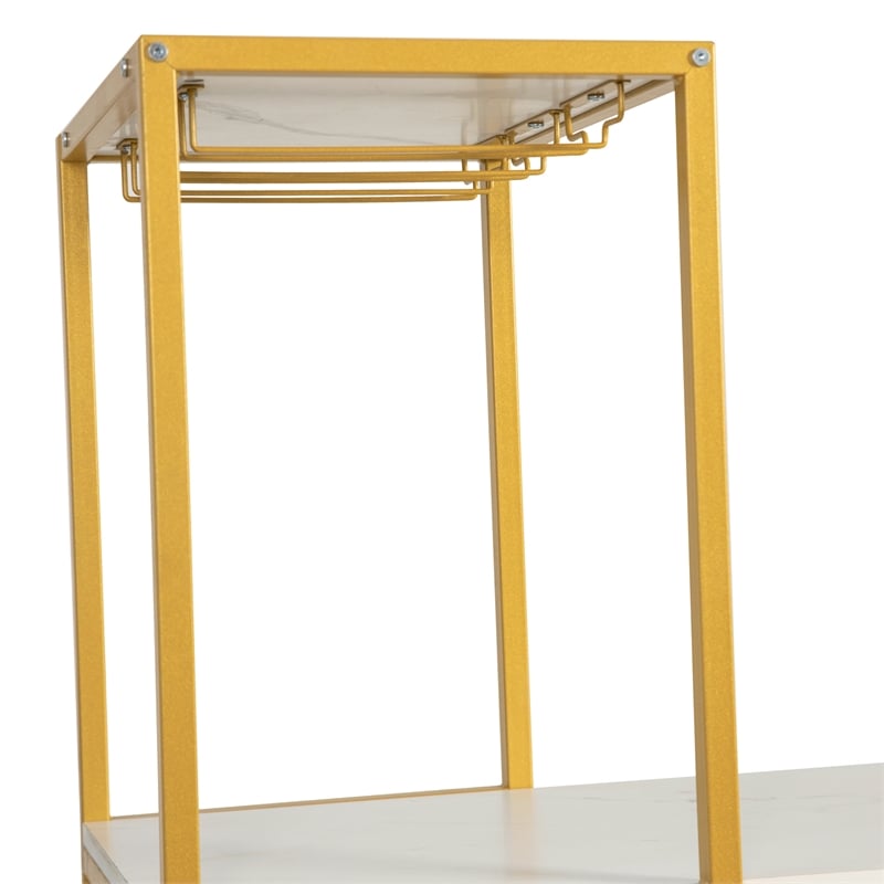 Modern Metal Bar Table with Bottle and Stemware Storage - Gold/Faux Marble