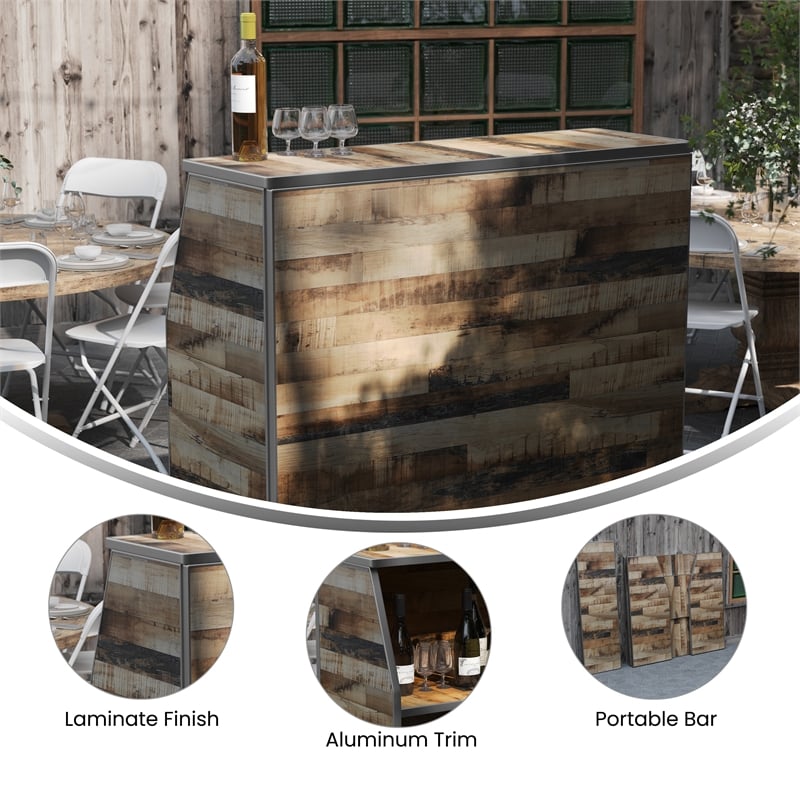 4' Rustic Laminate Foldable Portable Event Bar - Catering/Bartender Bar