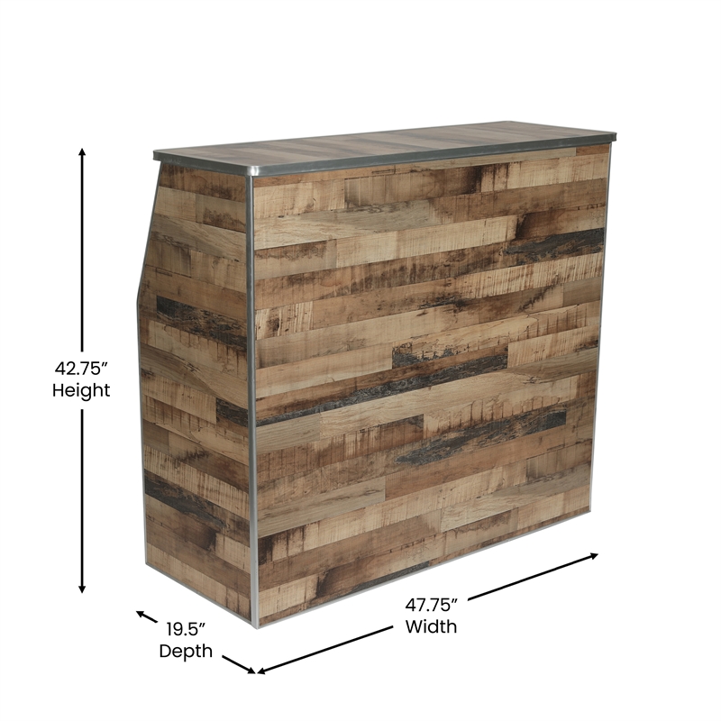 4' Rustic Laminate Foldable Portable Event Bar - Catering/Bartender Bar