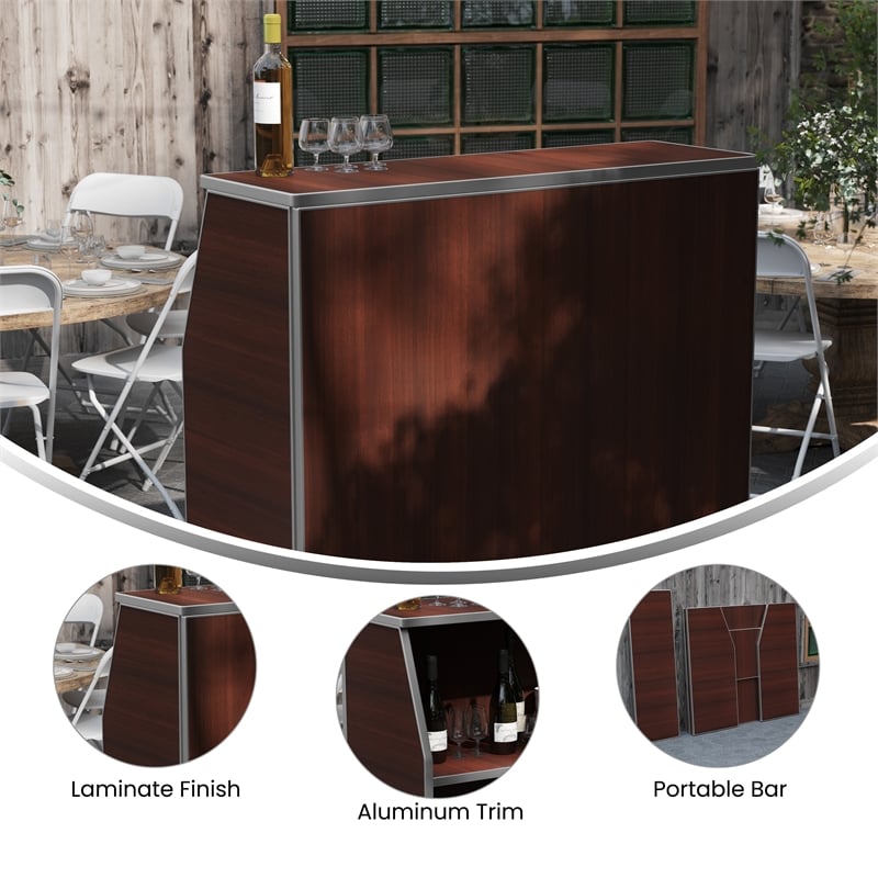 4' Walnut Laminate Foldable Portable Event Bar - Catering/Bartender Bar
