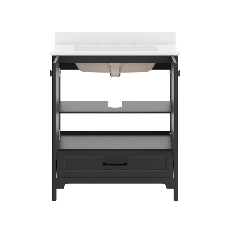 30 Inch Bathroom Vanity with Undermount Sink Cabinet and Drawer in Black
