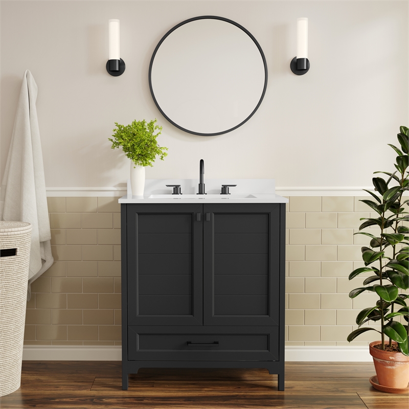 30 Inch Bathroom Vanity with Undermount Sink Cabinet and Drawer in Black