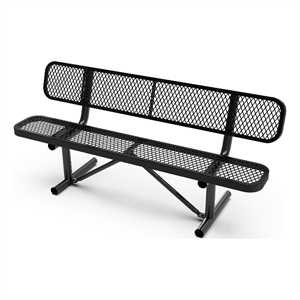 Commercial Grade 6' Expanded Mesh Metal Outdoor Bench with Anchors in Black