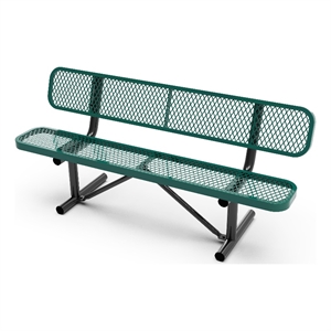 Commercial Grade 6' Expanded Mesh Metal Outdoor Bench with Anchors in Green
