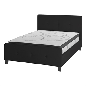 Full Tufted Platform Bed in Black Fabric with 10 Inch Pocket Spring Mattress