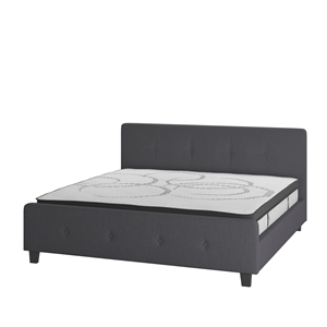 King Tufted Platform Bed in Dark Gray Fabric with 10 Inch Pocket Spring Mattress