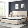King Tufted Platform Bed in Beige Fabric with 10 Inch Pocket Spring Mattress