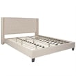 King Tufted Platform Bed in Beige Fabric with 10 Inch Pocket Spring Mattress