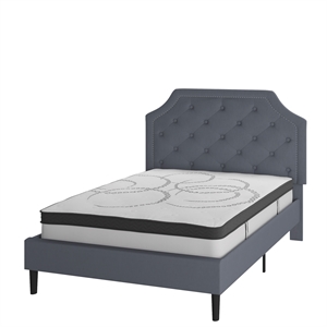 Full Tufted Platform Bed in Light Gray Fabric with 10in. Pocket Spring Mattress