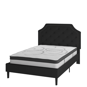 Full Tufted Platform Bed in Black Fabric with 10 Inch Pocket Spring Mattress