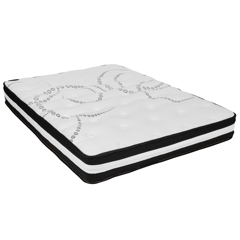Full Tufted Platform Bed in Black Fabric with 10 Inch Pocket Spring Mattress