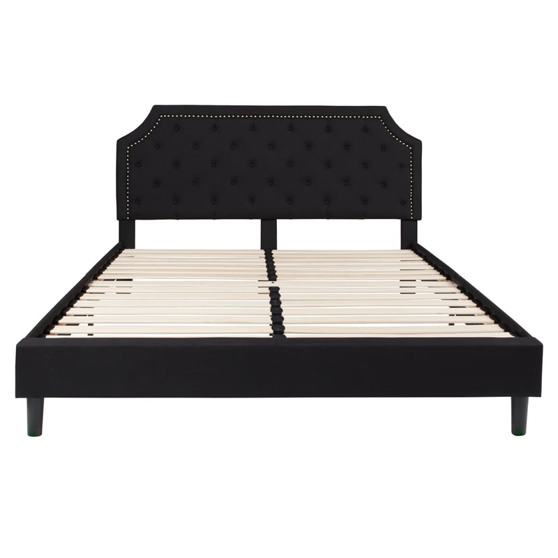 King Tufted Platform Bed in Black Fabric with 10 Inch Pocket Spring Mattress