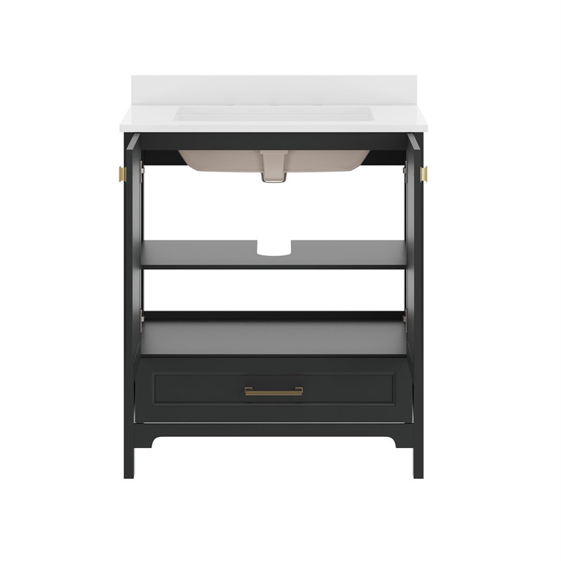 30 Inch Bathroom Vanity with Undermount Sink Cabinet and Drawer in Black