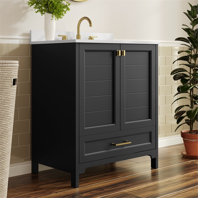 30 Inch Bathroom Vanity with Undermount Sink Cabinet and Drawer in Black