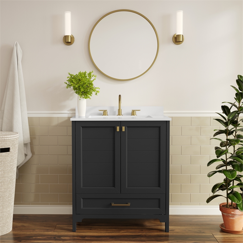 30 Inch Bathroom Vanity with Undermount Sink Cabinet and Drawer in Black