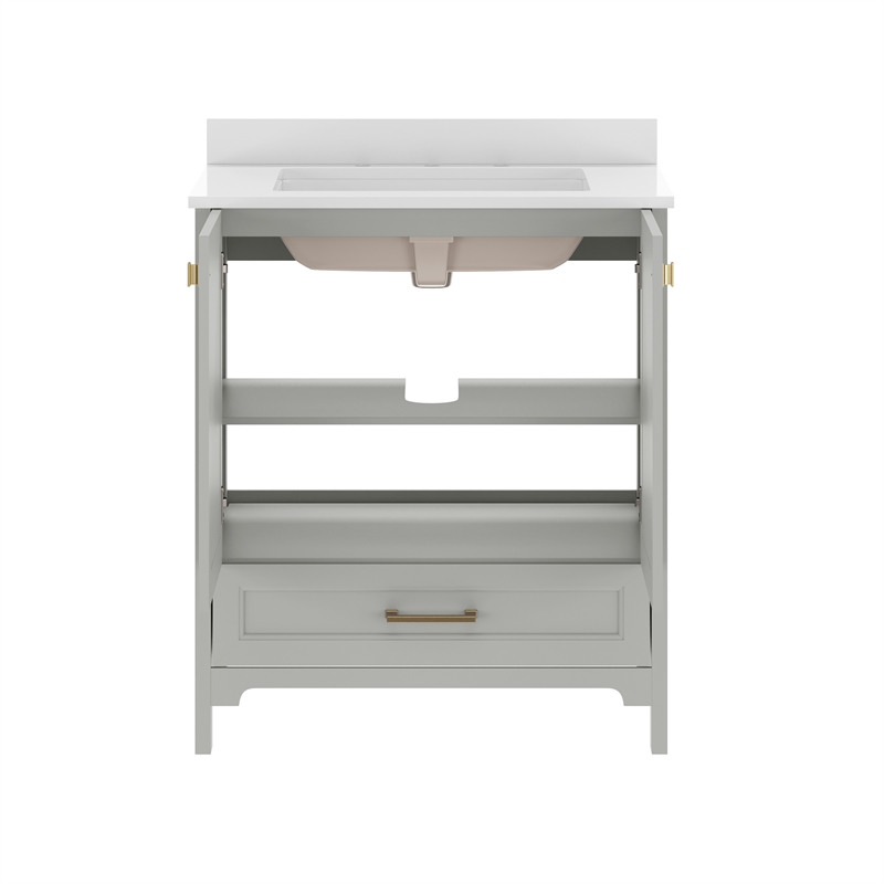 30 Inch Bathroom Vanity with Undermount Sink Cabinet and Drawer in Gray