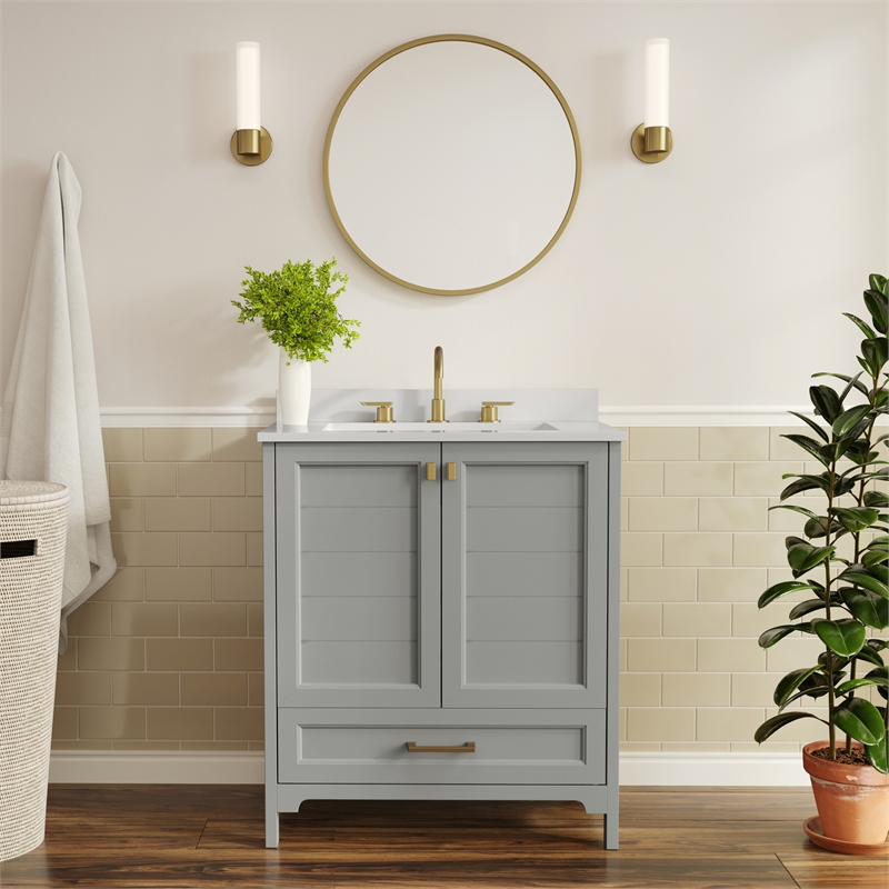 30 Inch Bathroom Vanity with Undermount Sink Cabinet and Drawer in Gray