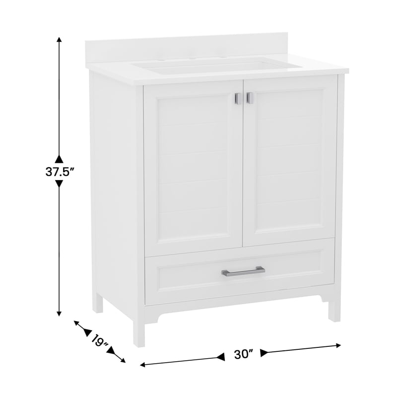 30 Inch Bathroom Vanity with Undermount Sink Cabinet and Drawer in White