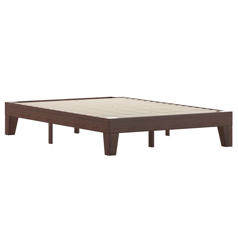 Wood Platform Bed with 14 Wooden Support Slats in Walnut - Full