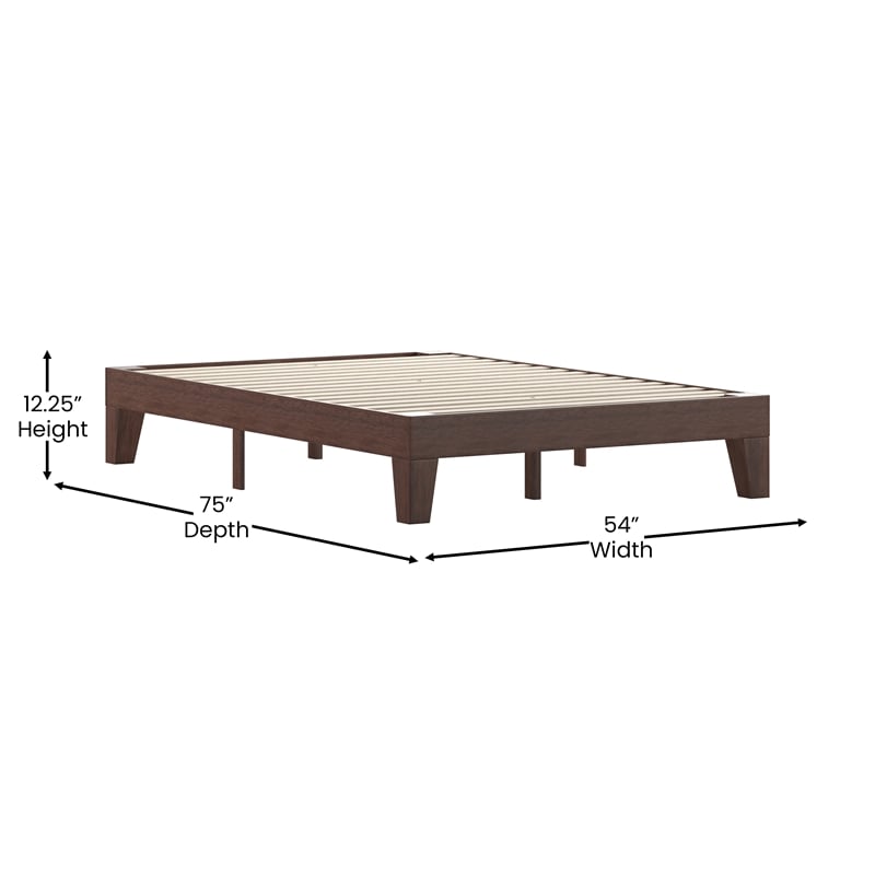 Wood Platform Bed with 14 Wooden Support Slats in Walnut - Full