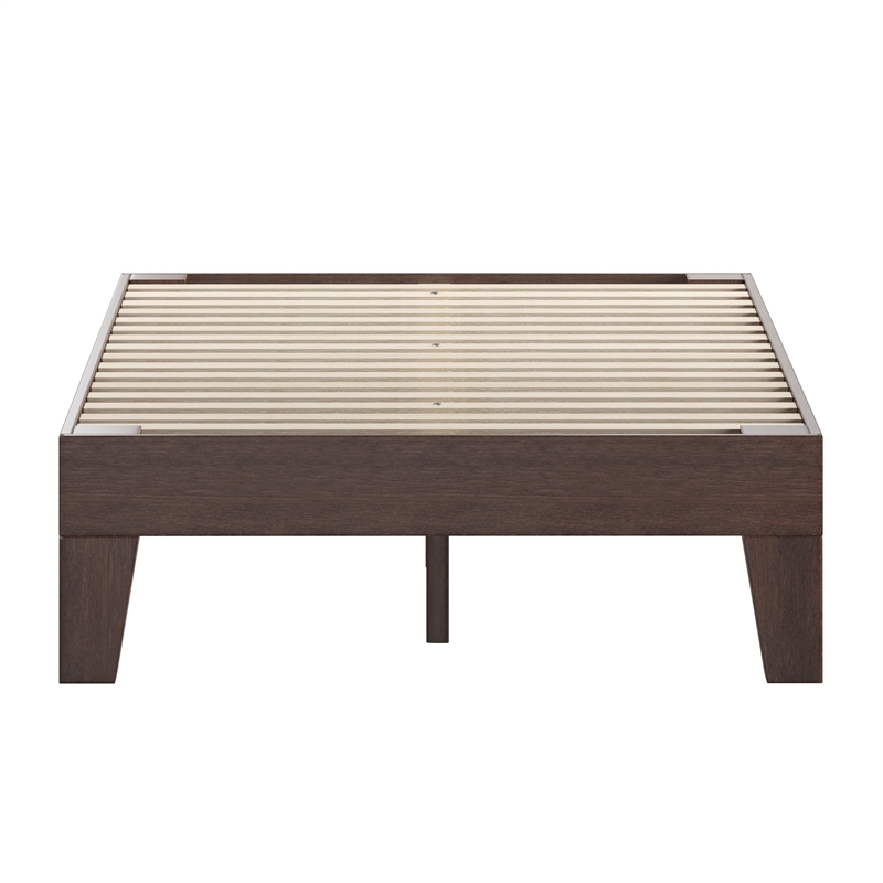 Wood Platform Bed with 14 Wooden Support Slats in Walnut - Full