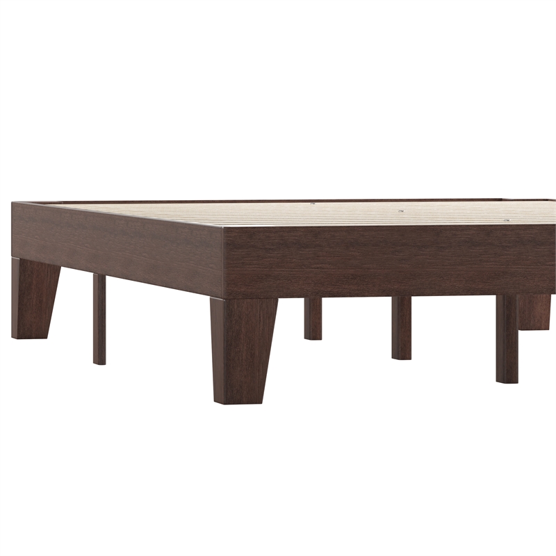 Wood Platform Bed with 14 Wooden Support Slats in Walnut - Full