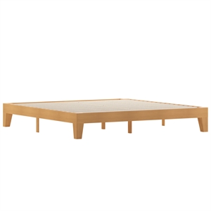 Wood Platform Bed with 14 Wooden Support Slats in Natural Pine - King