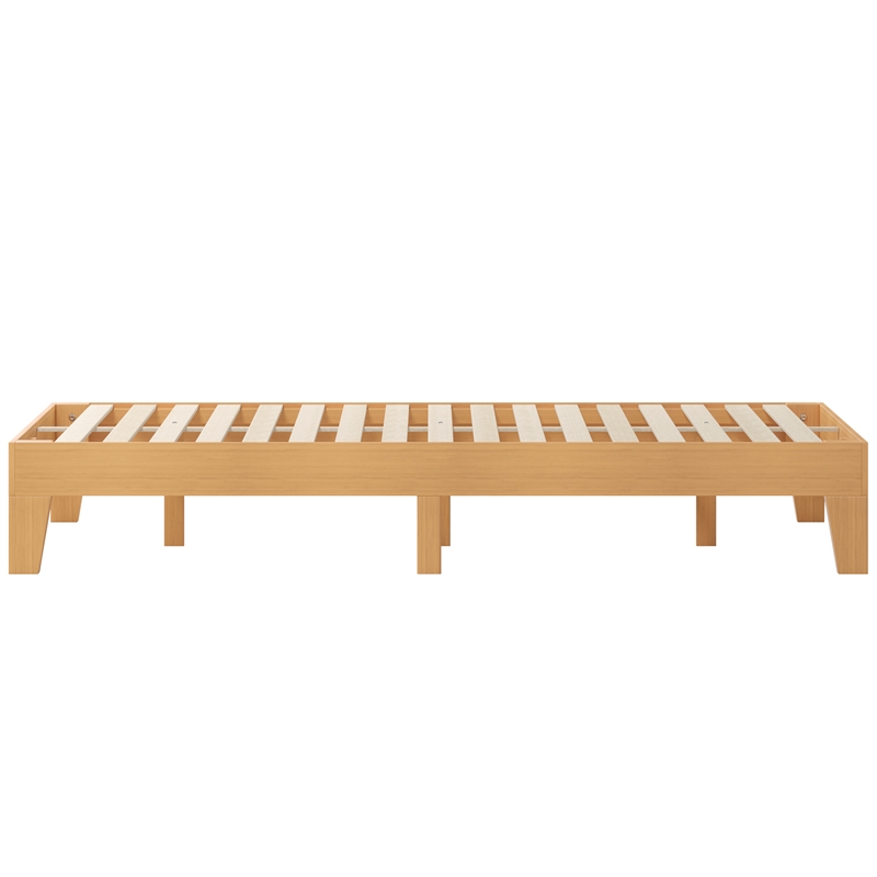 Wood Platform Bed with 14 Wooden Support Slats in Natural Pine - King