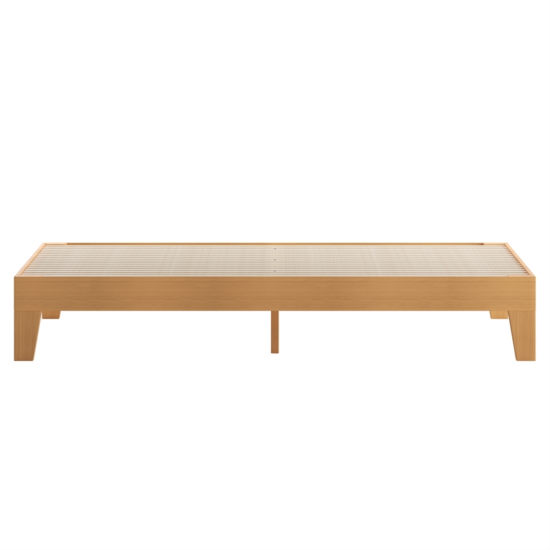 Wood Platform Bed with 14 Wooden Support Slats in Natural Pine - King