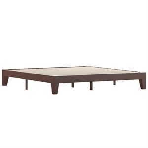 Wood Platform Bed with 14 Wooden Support Slats in Walnut - King