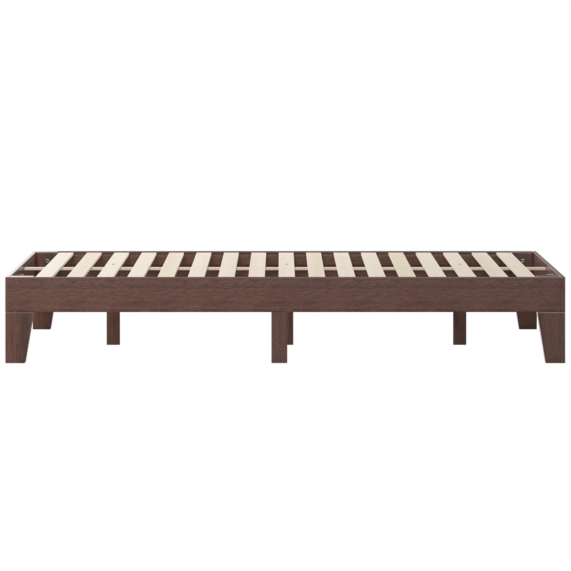 Wood Platform Bed with 14 Wooden Support Slats in Walnut - King