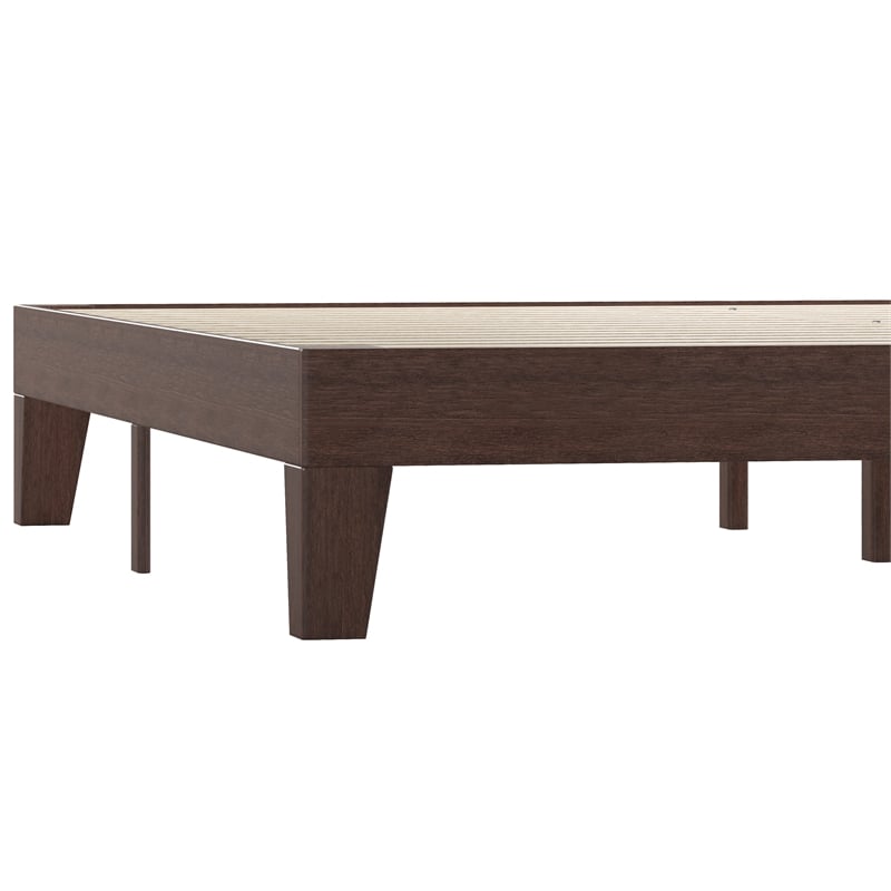 Wood Platform Bed with 14 Wooden Support Slats in Walnut - King